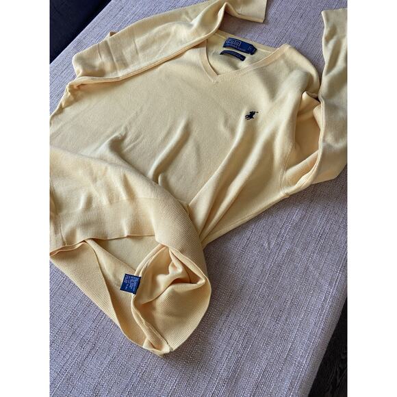 POLO RALPH LAUREN V-neck Pima Cotton Lightweight Yellow Sweater M - Picture 6 of 7